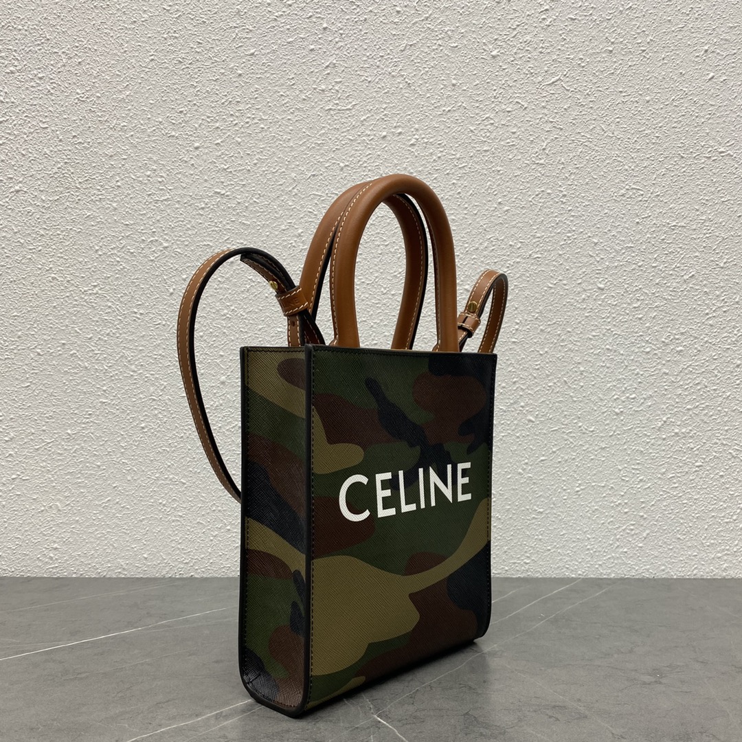 Celine Mini Vertical Cabas In Triomphe Canvas And Calfskin With Celine Print Camouflage 193302